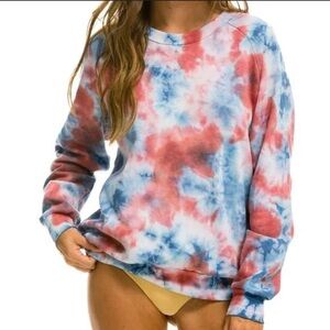 Aviator Nation Tie Dye Crew Sweatshirt Red/Blue EUC Sz Small
